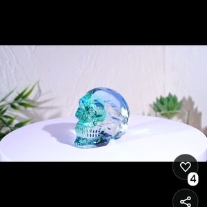 Blue Green Glass Skull Decor